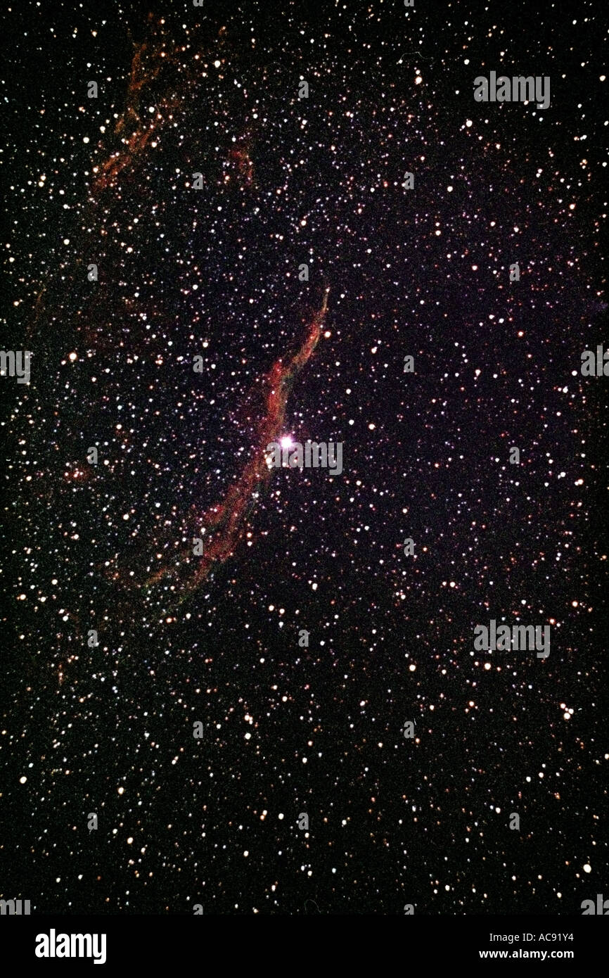 Strega' Ginestra Nebula, Bridal Veil Nebula, Cygnus Loop, velo Nebula NGC 6960, supernova residuo si trova a circa 1400 anni luce in un Foto Stock