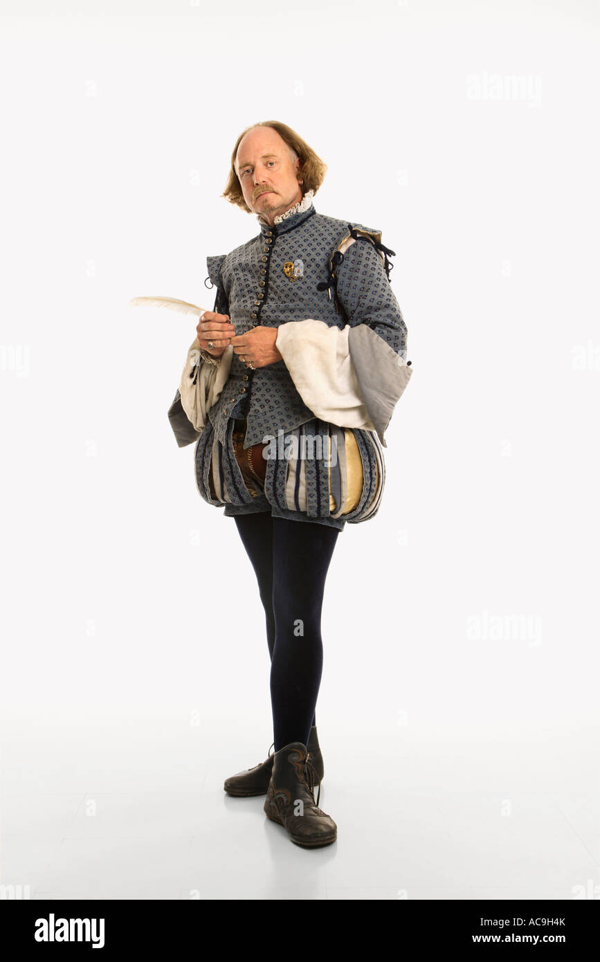 William Shakespeare nel periodo abbigliamento tenendo la penna in piuma  guardando viewer Foto stock - Alamy