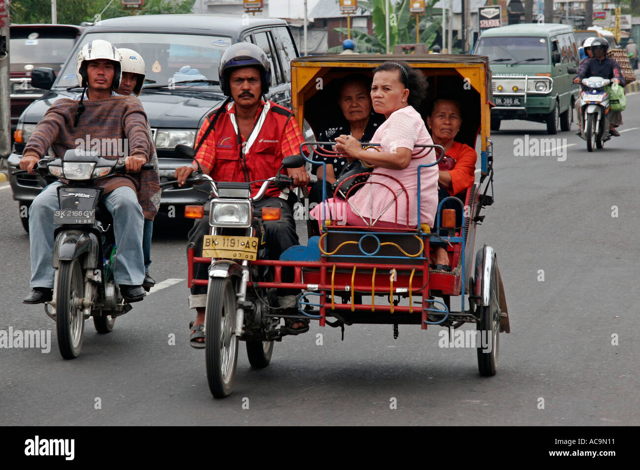 Motociclo taxi Medan Sumatra Indonesia Foto Stock