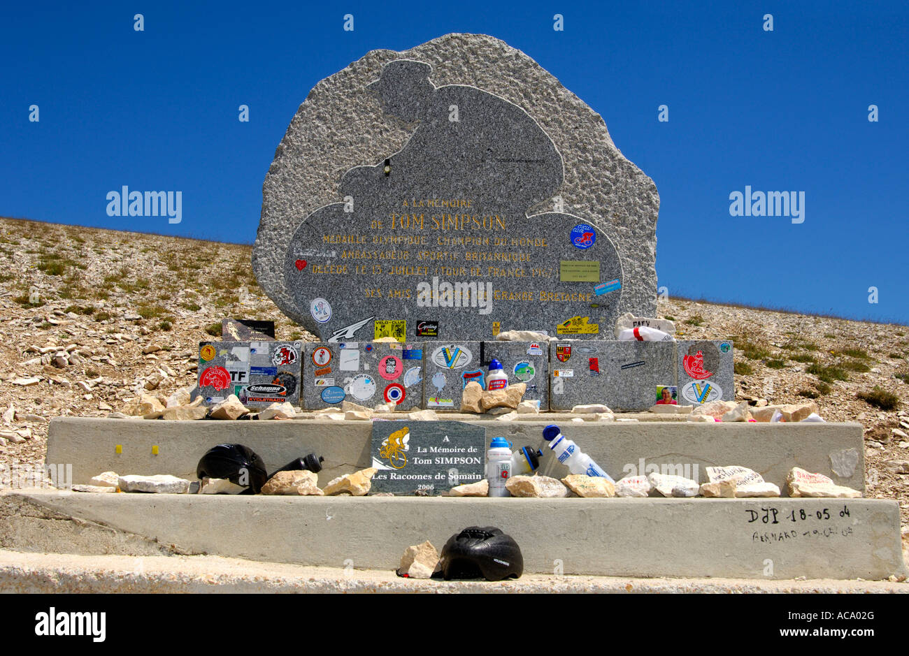 Memoriale di Tom Simpson, primo drogaggio fatalità al Tour de France, Mont Ventoux, Provenza, Francia Foto Stock