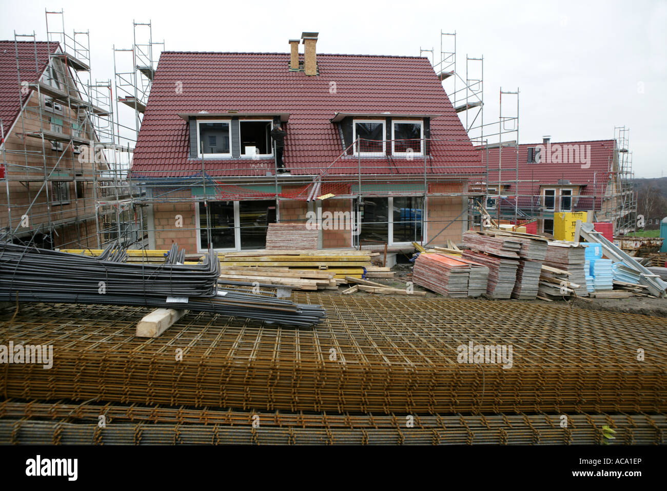 Sito in costruzione di case private, Essen, Nord Reno-Westfalia, Germania Foto Stock