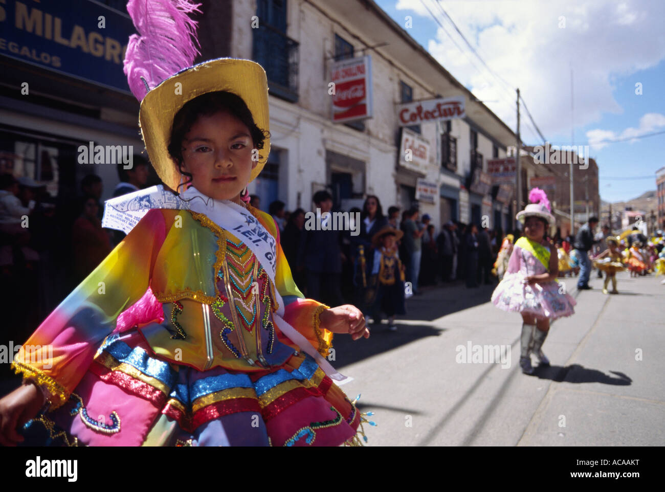 Ballerino di danza folcloristica - Puno Week festival, Puno, Perù Foto Stock