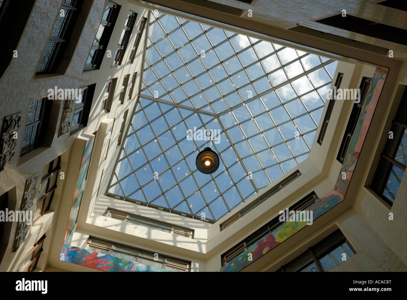 Soffitto di vetro, macchie di passaggio Hof, Lipsia, Sassonia, Germania Foto Stock