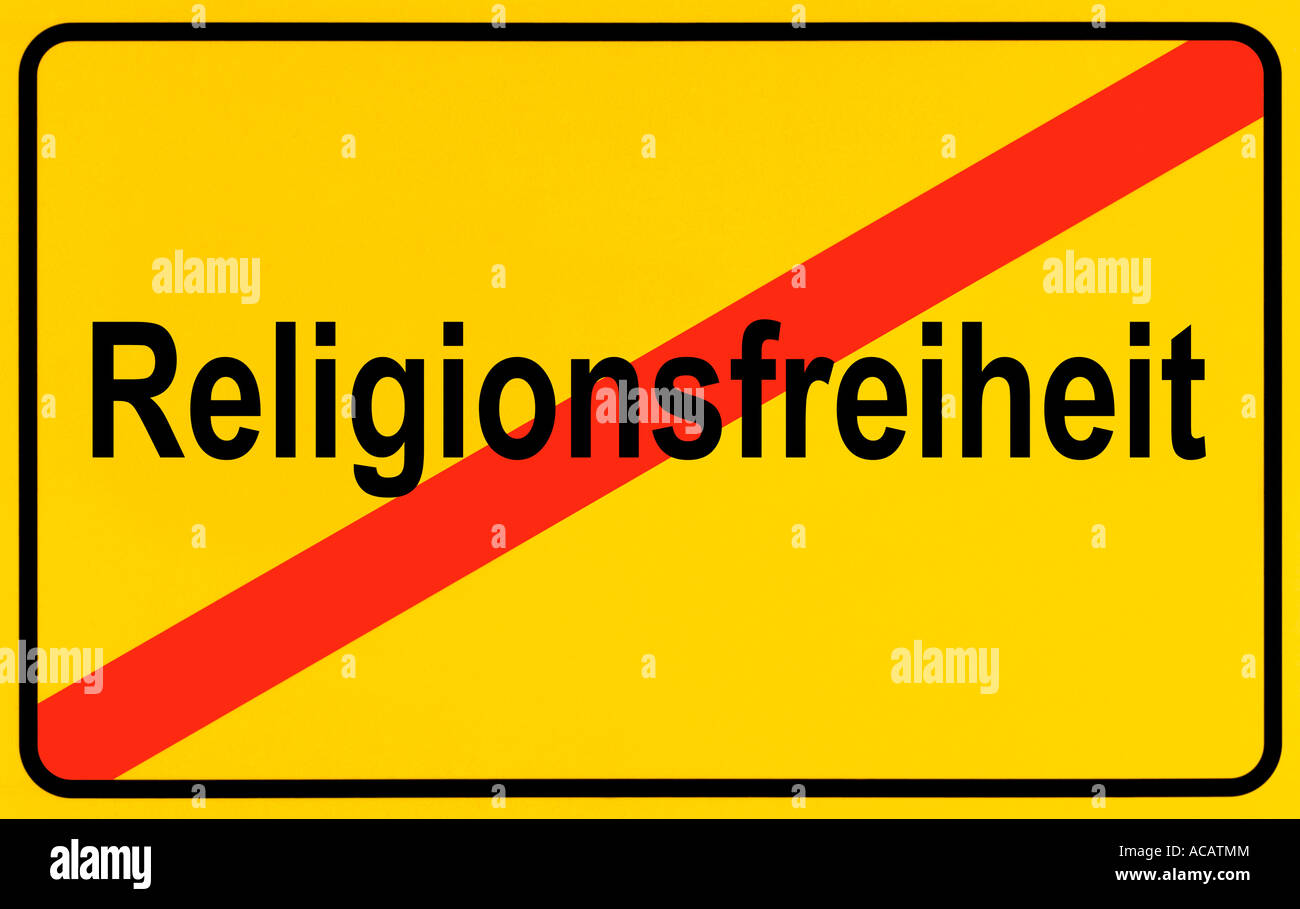 Città tedesca limiti segno simboleggia la fine della libertà di religione Foto Stock