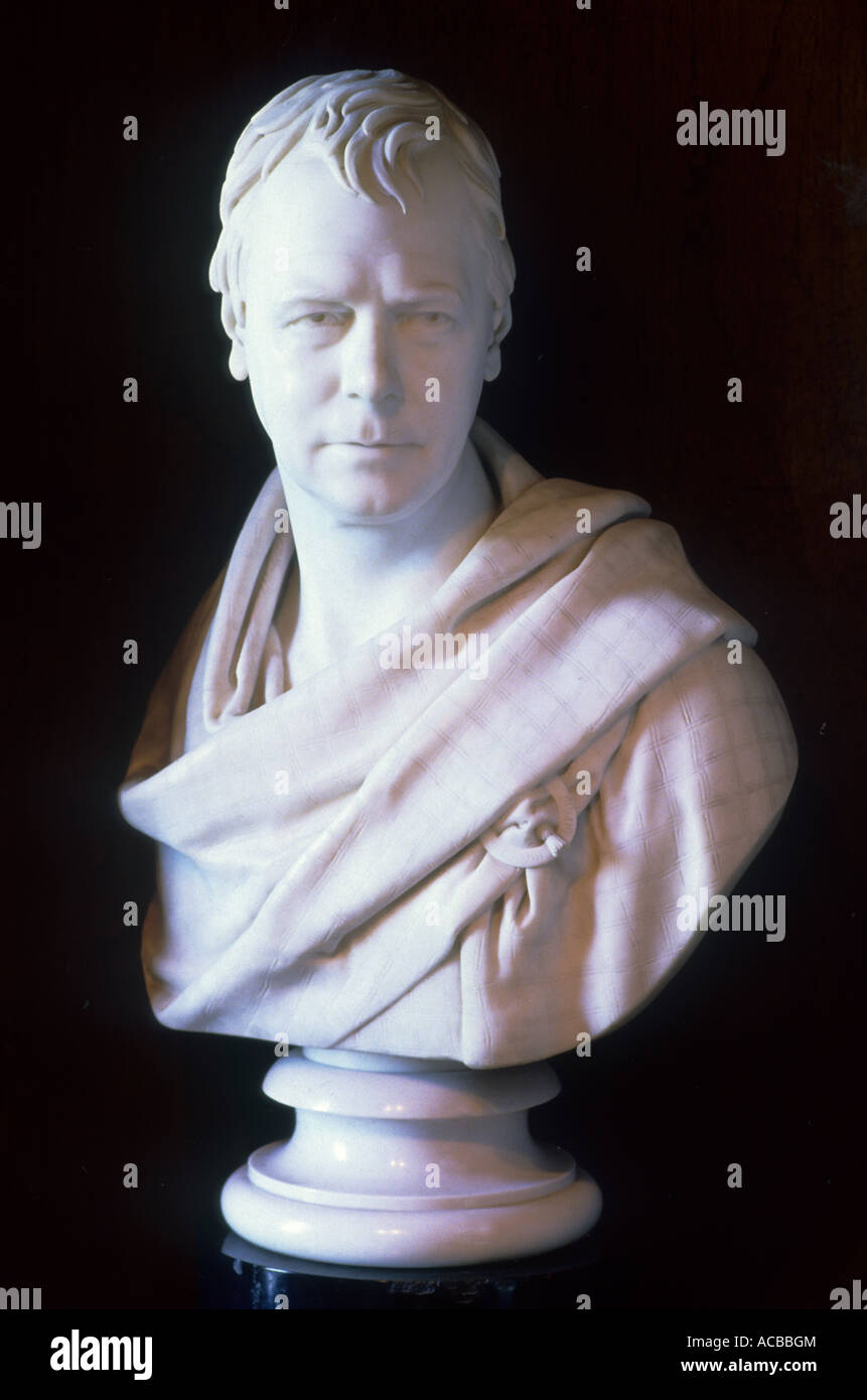 Abbotsford, Busto di Sir Walter Scott da Chantrey, arte, scultura, Scottish Borders Regione, Scozia, casa di Sir Walter Foto Stock