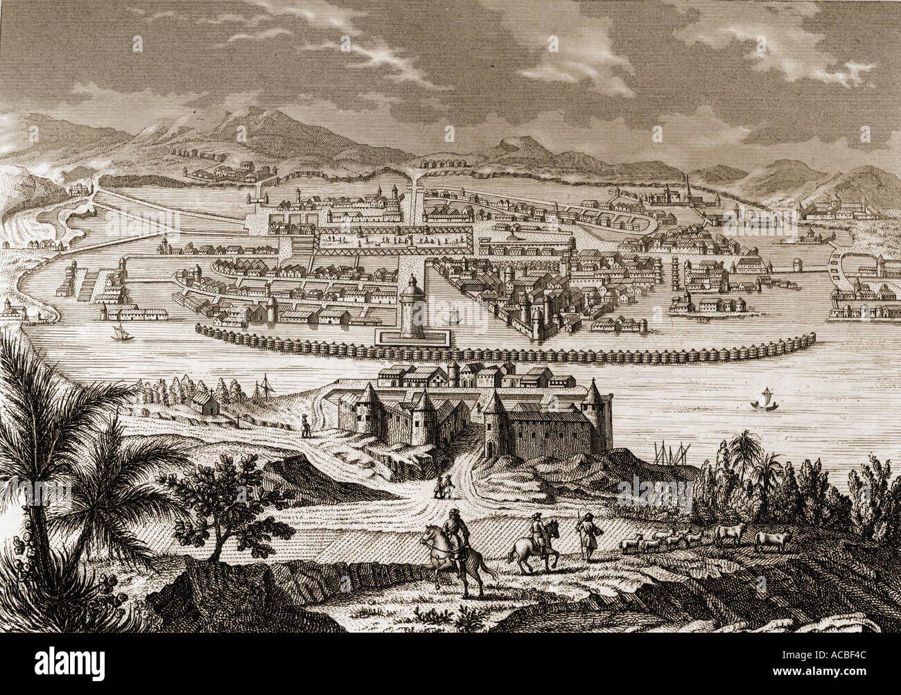 La città di Tenochtitlan, ora città del Messico, al momento della conquista spagnola nel 1519. Foto Stock