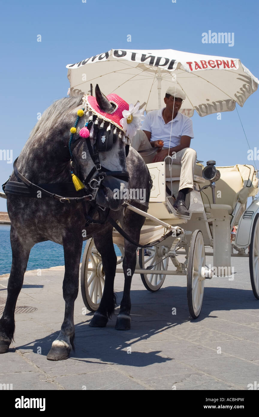 A cavallo e in carrozza Porto di Chania Foto Stock