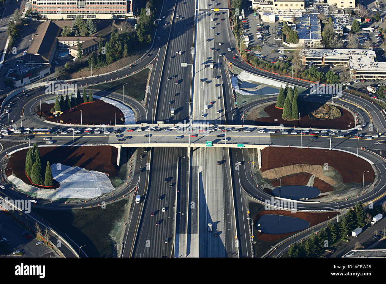 Foto aerea di Interscambio superstrada in Bellevue Washington Interstate 405 Foto Stock