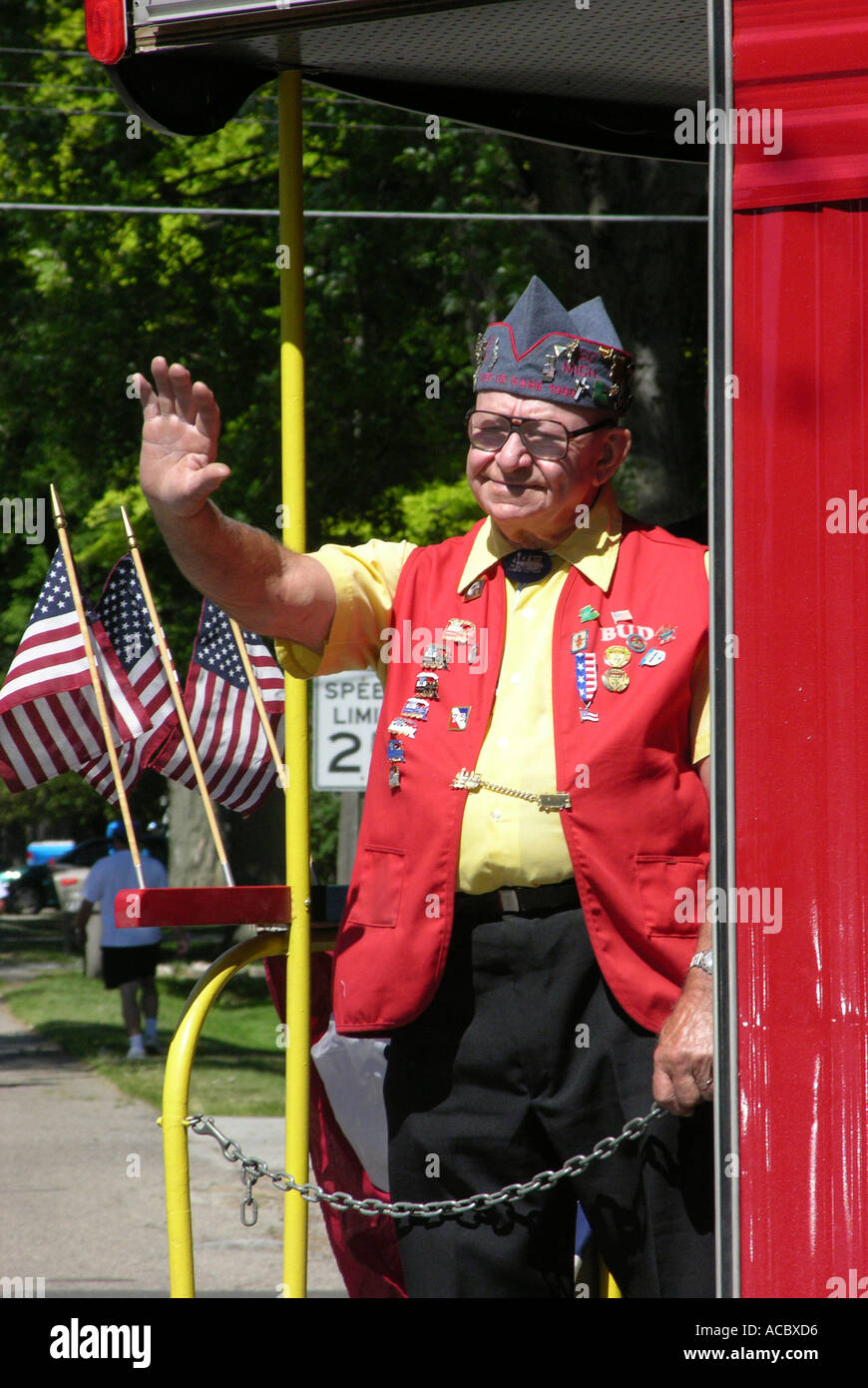 Vecchio soldato veterano presso Independence Day parade a Lexington Michigan Foto Stock