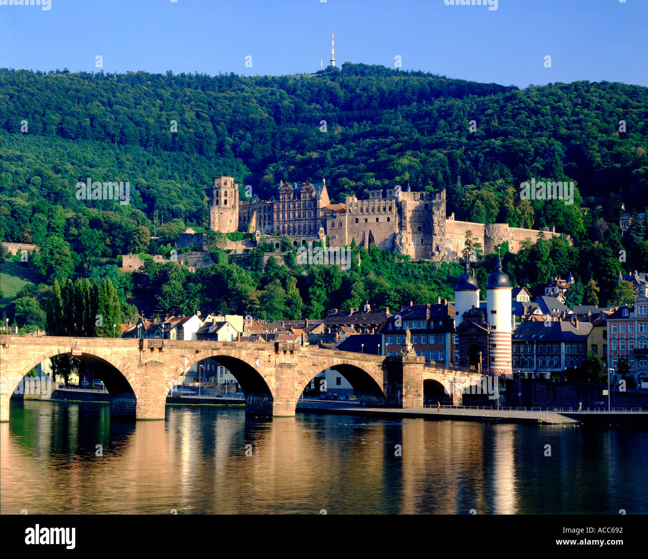 Il castello di Heidelberg e Ponte Wurttemburg Baden Germania Foto Stock