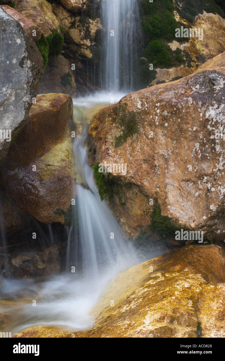 Rinka Wasserfall im Logarska dolina Oberes Savinjatal in Steiner Alpen in Oberkrain Slowenien Slovenia Foto Stock