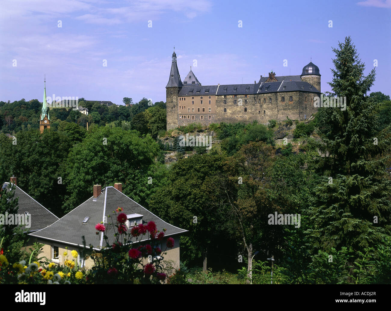 Geografia / viaggi, Germania, Saxonia, Mylau, castello Mylau, costruito: 1180, vista esterna, Europa, architettura, Vogtland, medioevale Foto Stock