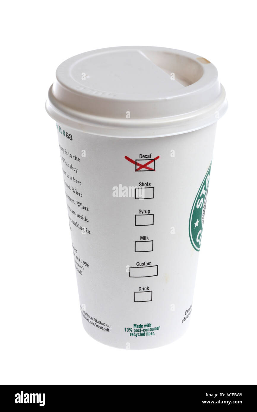 Caffè usa e getta con tazza di caffè decaffeinato contrassegnati Foto Stock