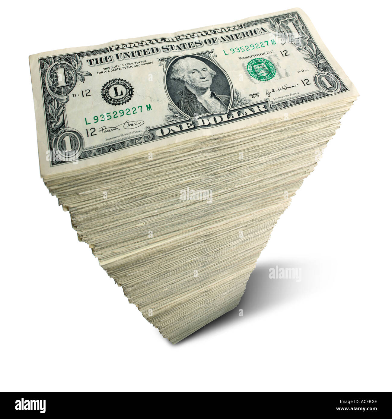 Pila di US 1 fatture del dollaro Foto Stock