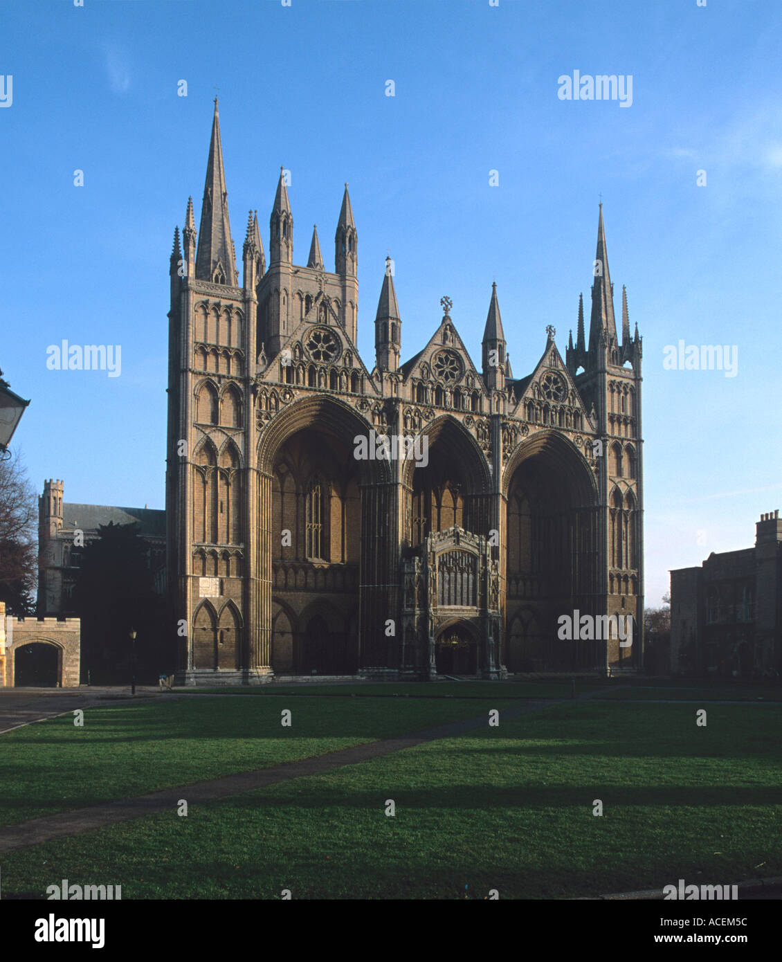 Peterborough Cathedral risale al 1118 costruito della locale pietra Barnack fronte ovest Cambridgeshire Foto Stock
