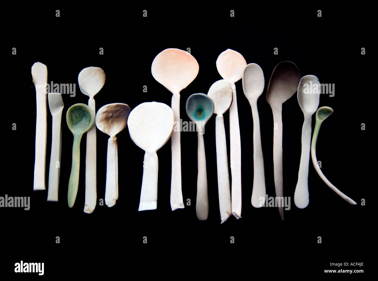 Cucchiaio da tè tabella di deserto di sale zucchero serve fragile collezione di porcellana gruppo maniglia di selezione scoop vaso recipiente fragile Foto Stock