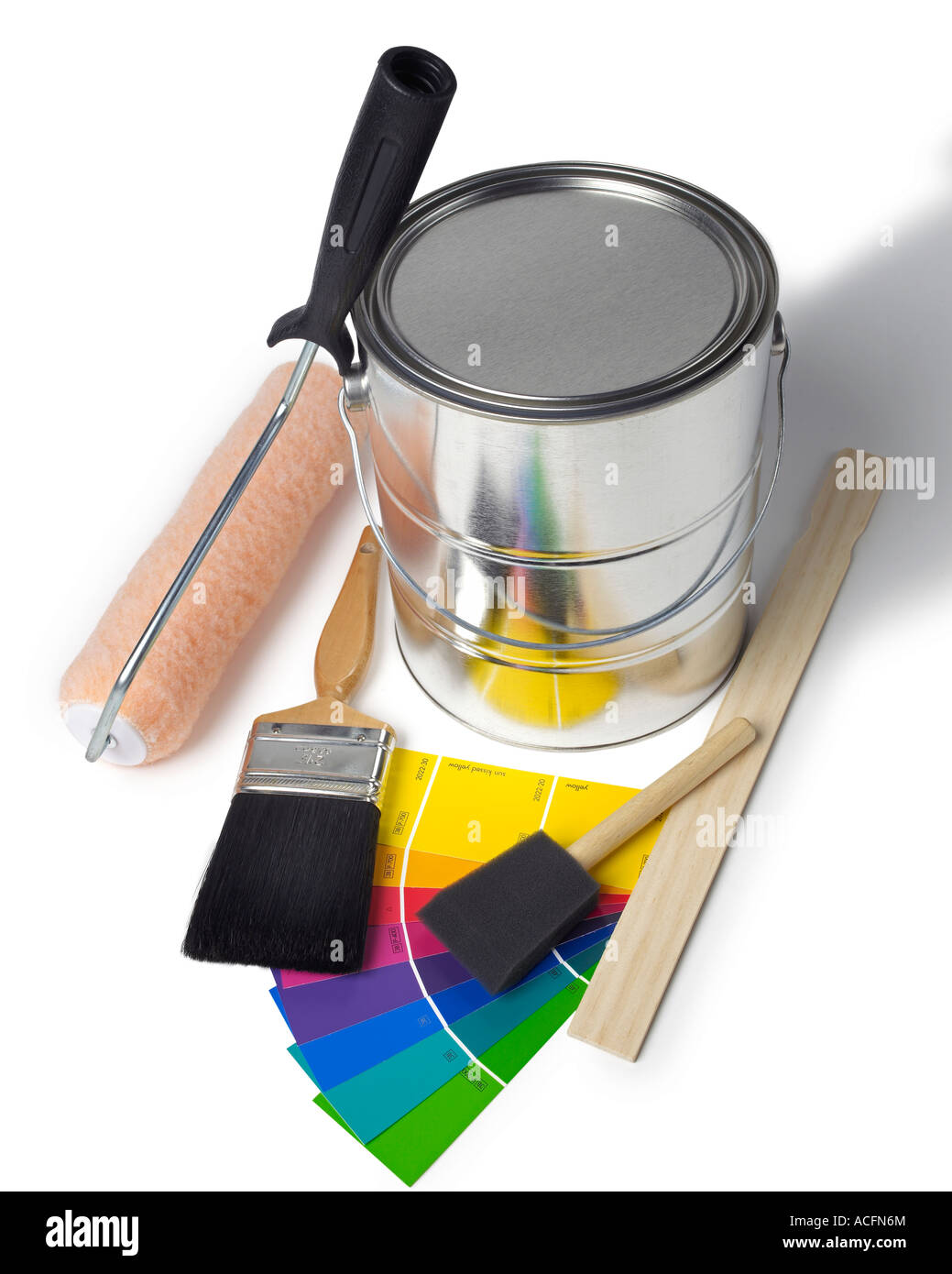 La vernice può spazzola a rullo campioni Foto Stock