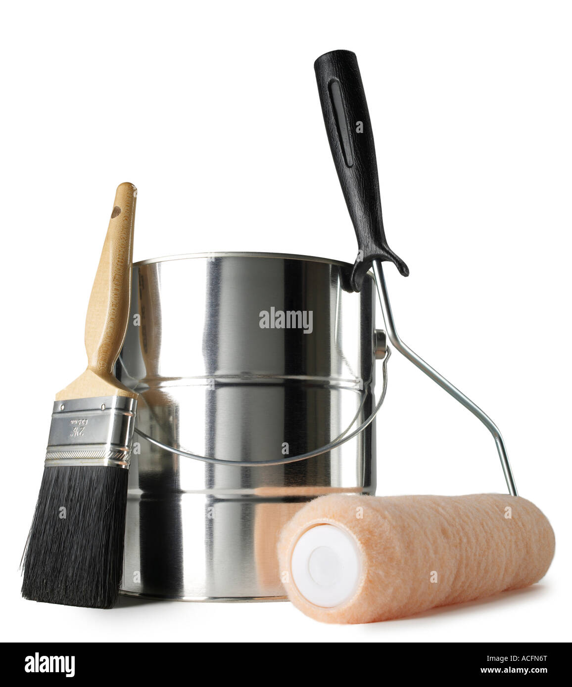 La vernice può spazzola a rullo Foto Stock