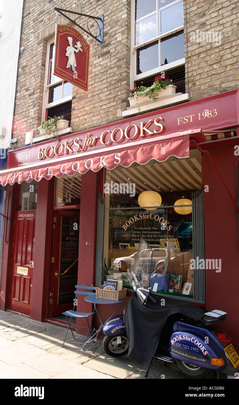 Libri per cuochi shopfront. A Notting Hill, Londra, Inghilterra Foto Stock