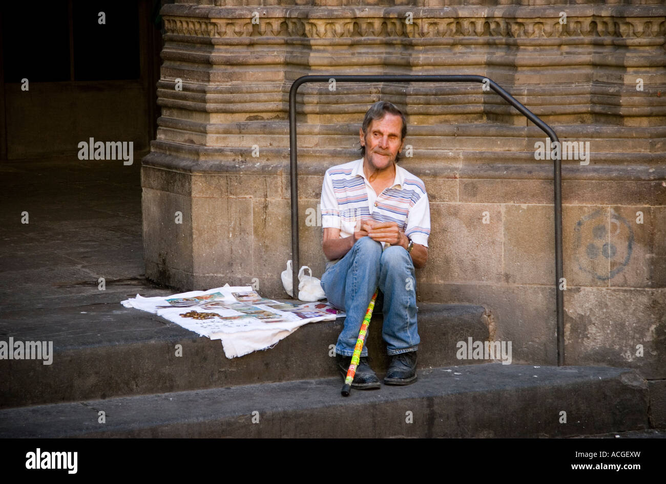 Senzatetto mendicante mendicare uomo Barcellona Spagna Foto Stock