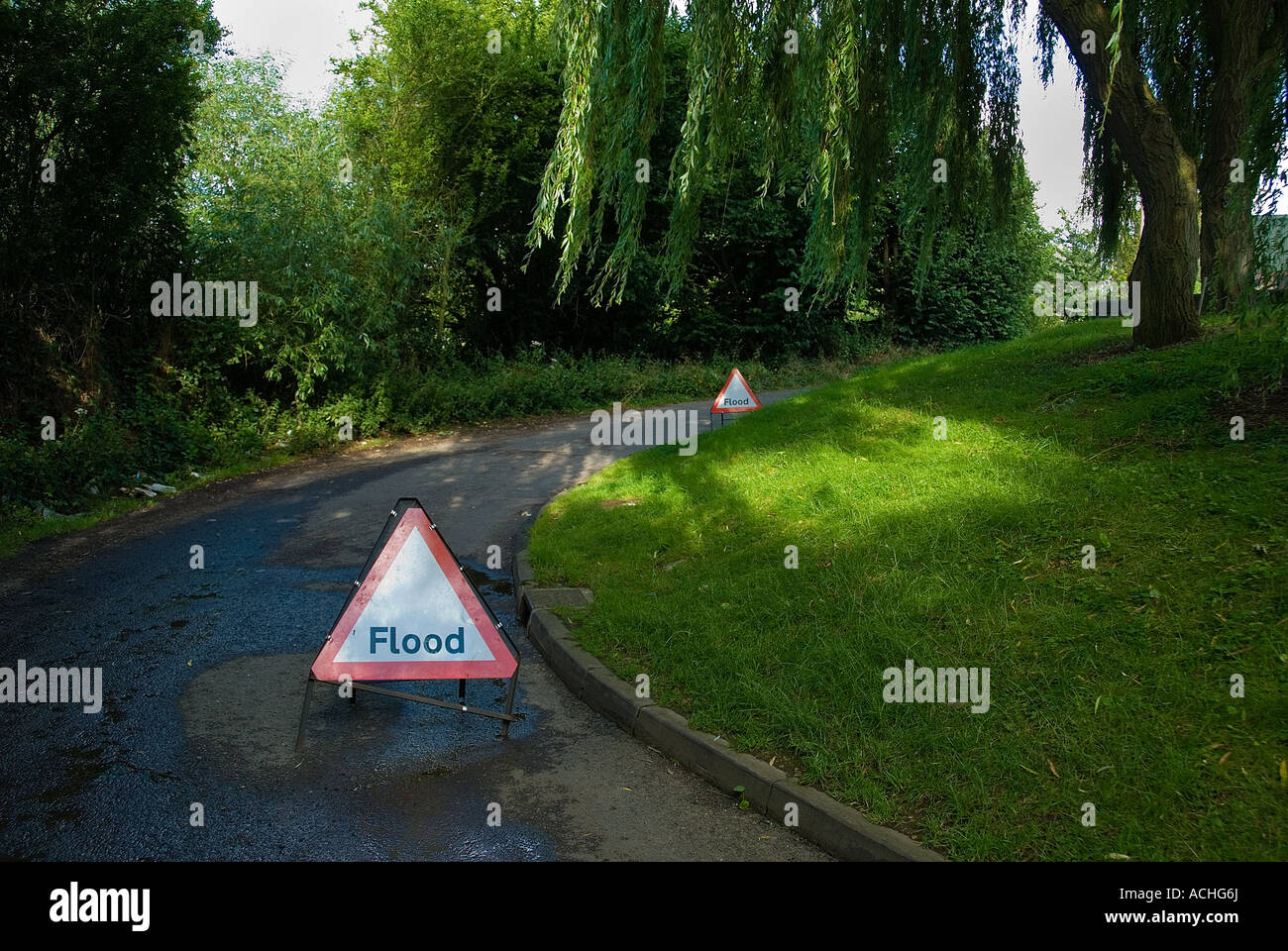 Allarme alluvione Indicazioni stradali Foto Stock