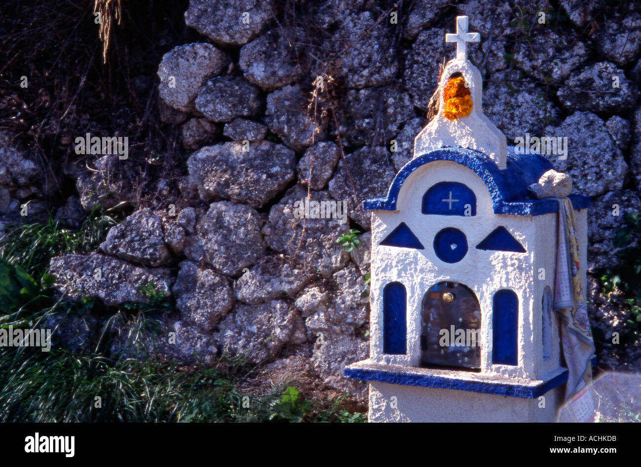 Grecia Isole Ionie strada Santuario Eklisaki in Lefkada Foto Stock