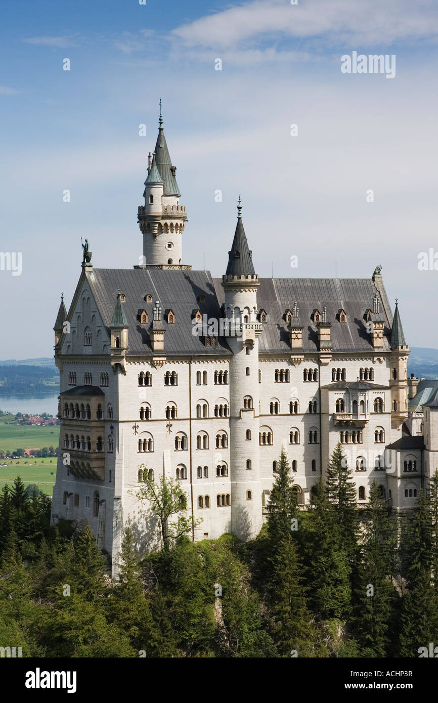 Il Castello di Neuschwanstein e Füssen Schwangau Allgaeu Baviera Germania Luglio 2007 Foto Stock