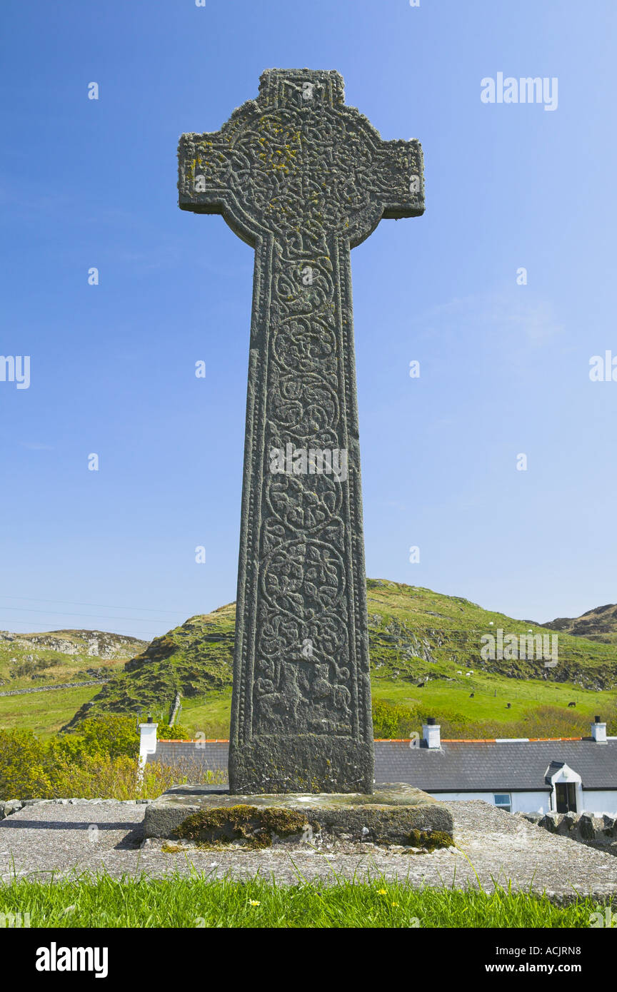 La croce Kilchoman, Kilchoman, isola di Islay, Argyl e Bute, Scozia. Vista del lato ovest Foto Stock