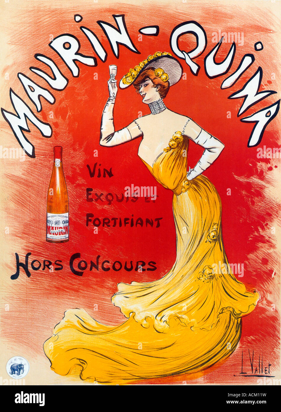 Maurin Quina 1895 Art Nouveau poster per l'aperitivo francese, il marchio elefante promettente per la salute e la forza per il suo imbibers Foto Stock