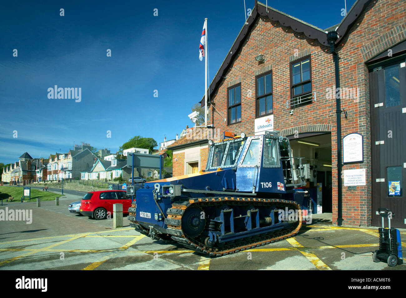 La scialuppa di salvataggio della stazione vicino a Filey Scarborough North Yorkshire Coast Inghilterra Foto Stock