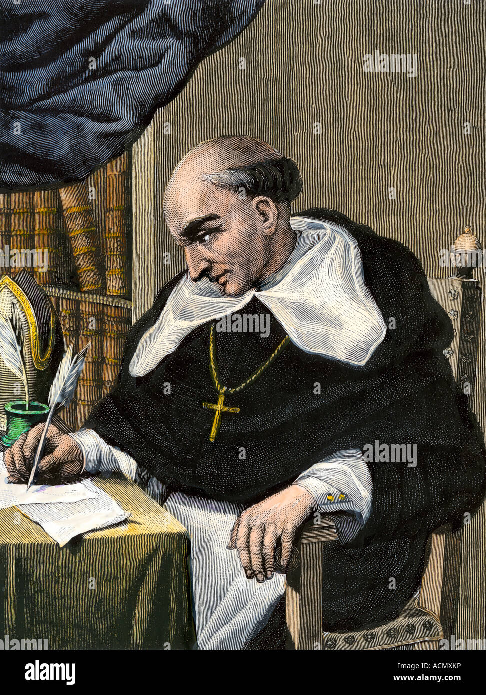 Bartolomé de Las Casas missionario spagnolo e il Nuovo Mondo historian. Colorate a mano la xilografia Foto Stock