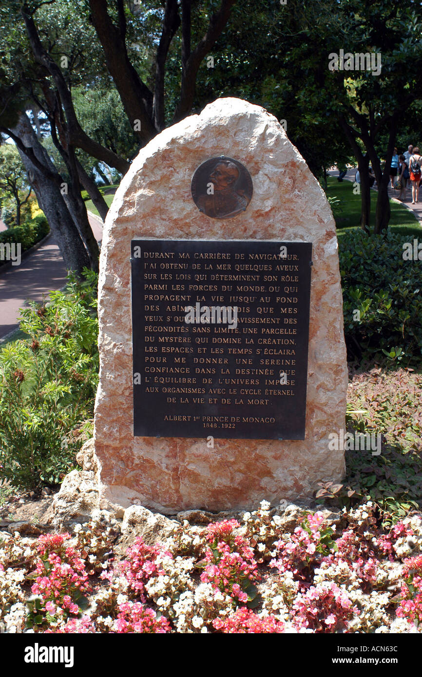 La Principessa Grace Memorial Gardens placca di Prince Albert Snr Foto Stock
