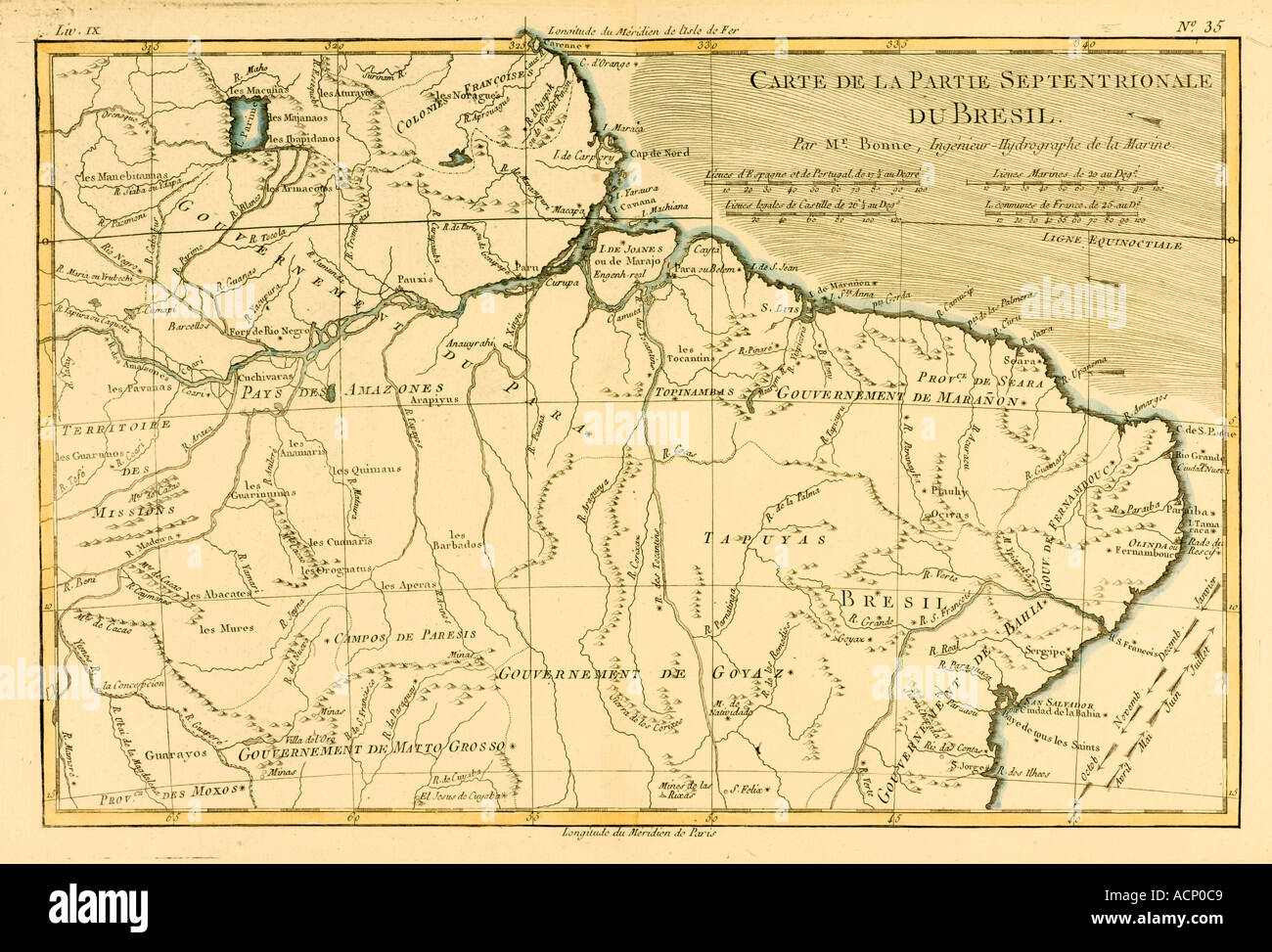 Mappa del nord del Brasile circa 1760 Foto Stock