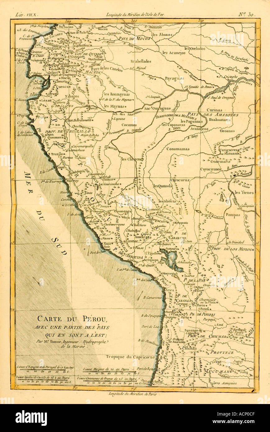 Mappa di Perù circa 1760 Foto Stock