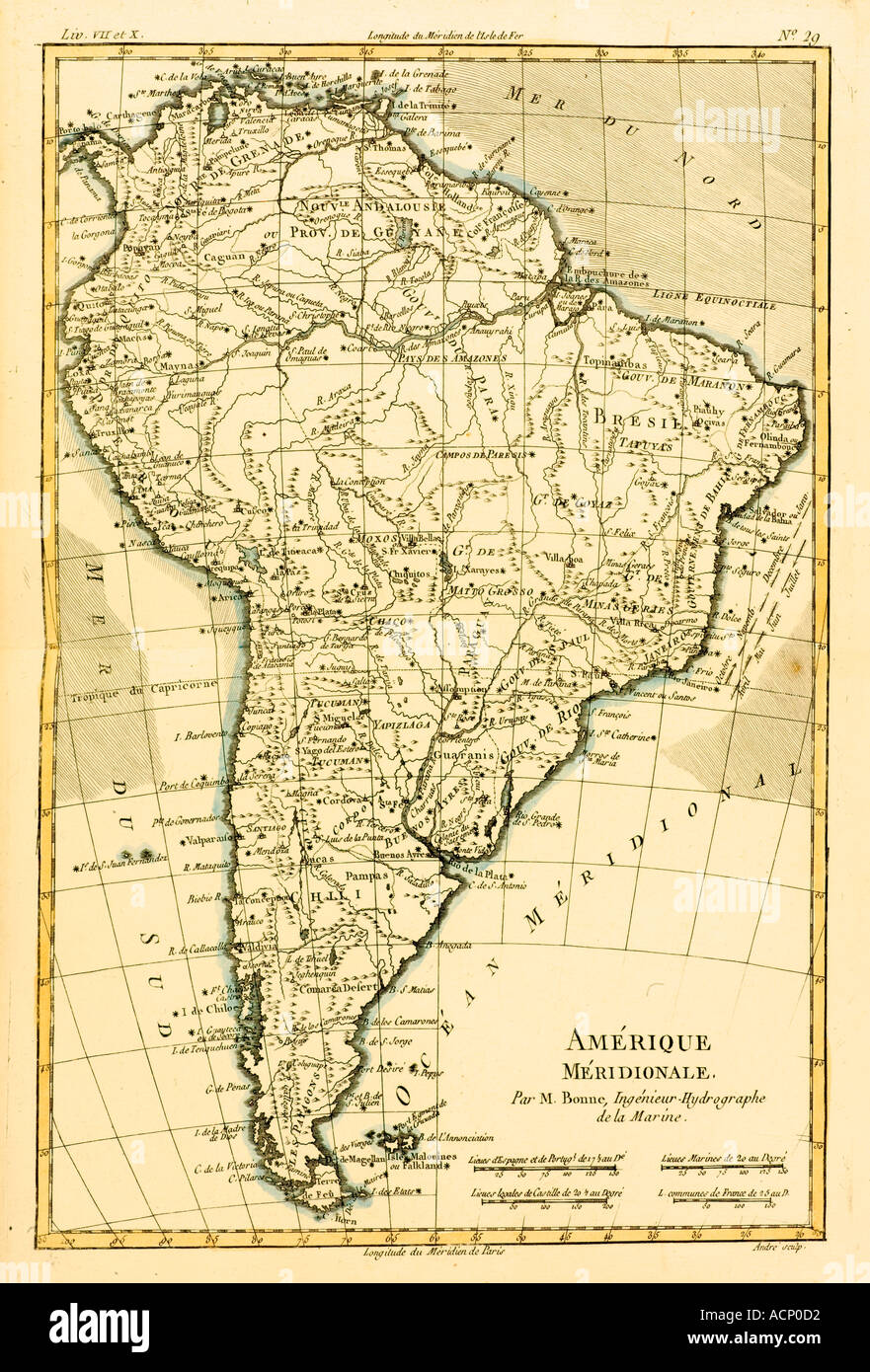 Mappa di Sud America circa 1760 Foto Stock
