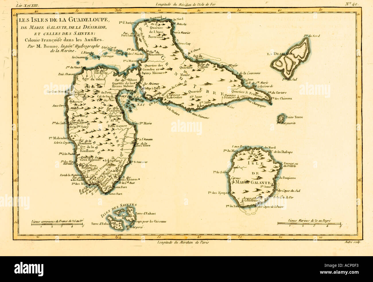 Mappa delle Indie occidentali francesi o Caraibi francesi circa 1760 Foto Stock