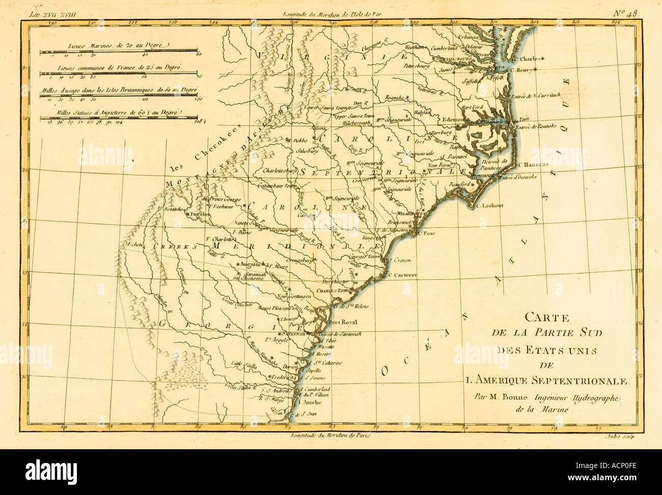 Mappa del sud degli Stati Uniti di America del Nord circa 1760 Foto Stock