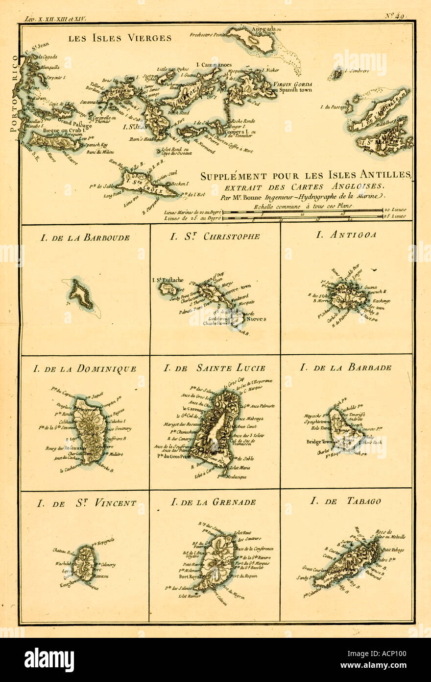 Mappa delle Indie occidentali circa 1760 Foto Stock