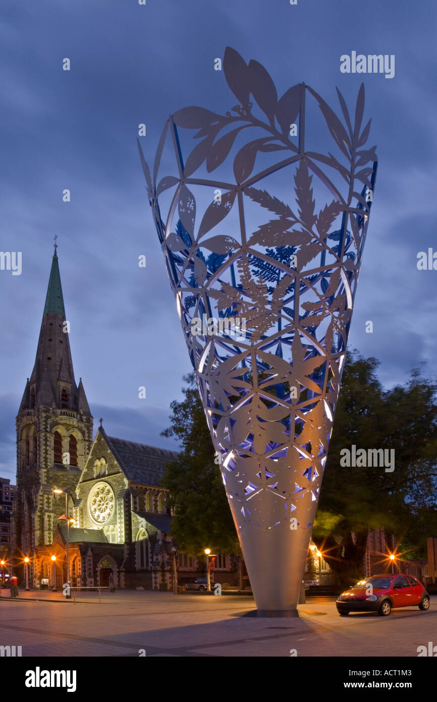 Stock Photo Nuova Zelanda Christchurch Cathedral e calice al crepuscolo in Marzo 2006 Foto Stock