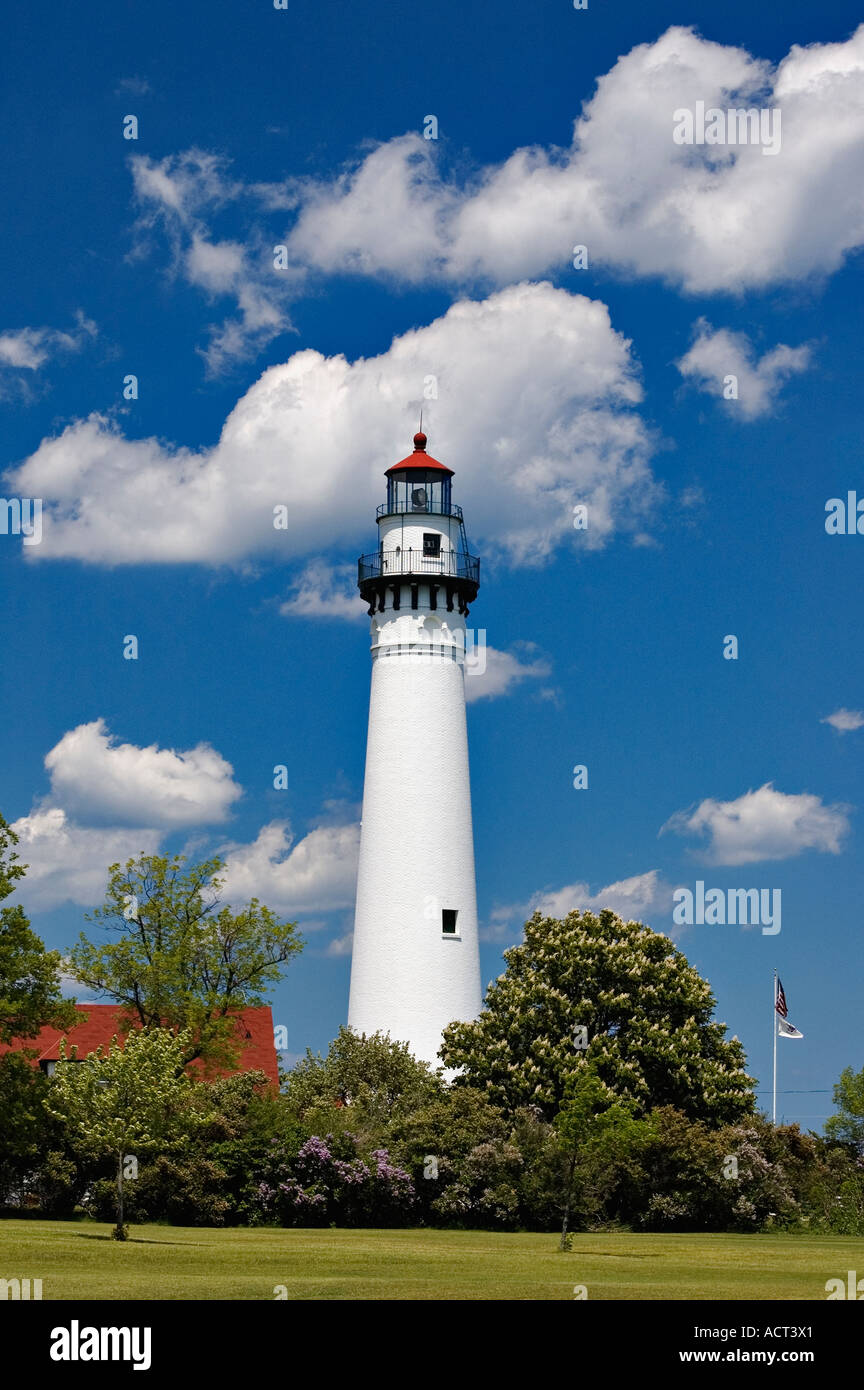 Vento Point Lighthouse Lago Michigan vicino a Racine Wisconsin Foto Stock