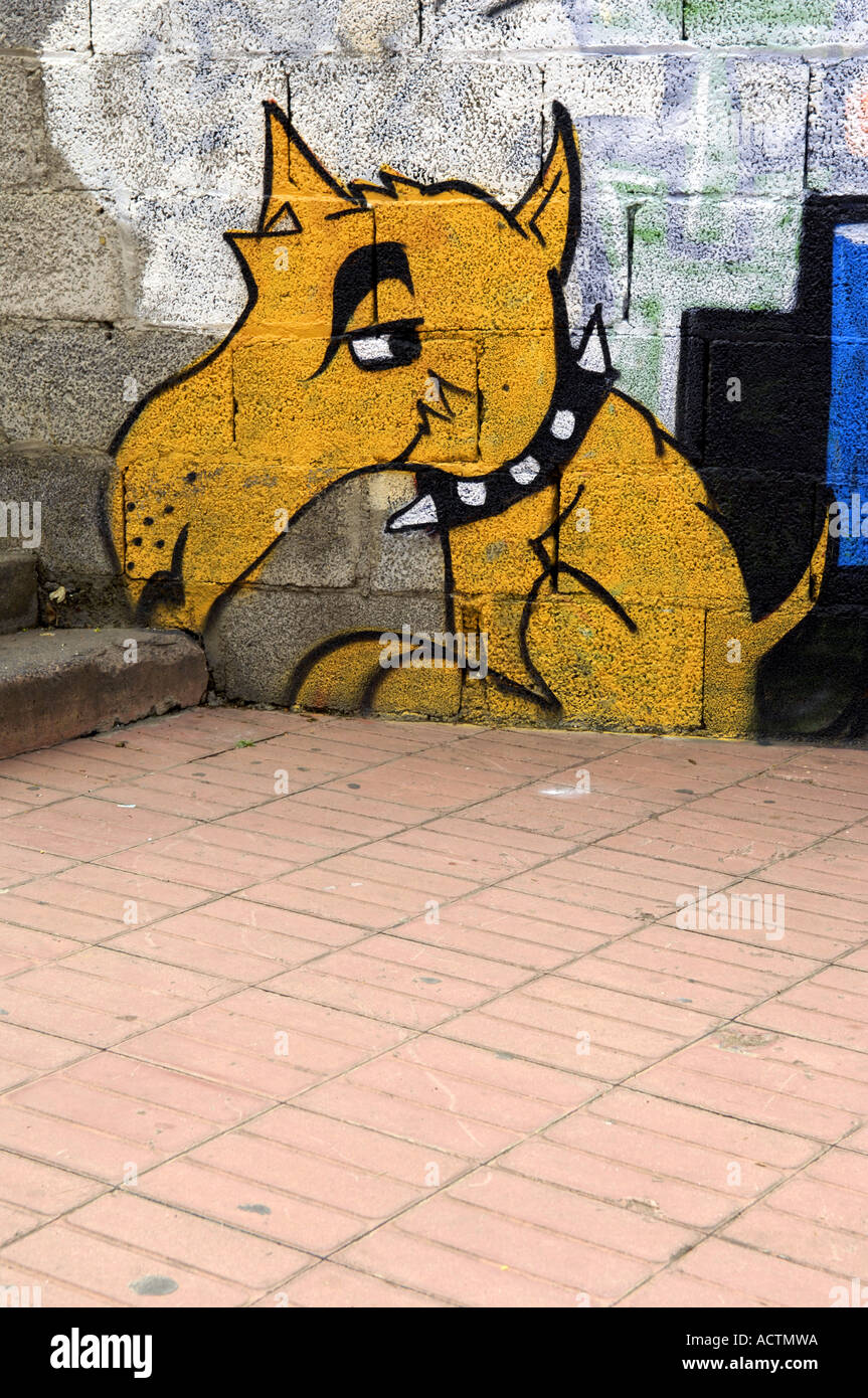 Cane canine graf muro di graffiti arty arte funny puerto de la cruz Canarie Tenerife Isole Canarie Spagna spansish espana isola tra Foto Stock