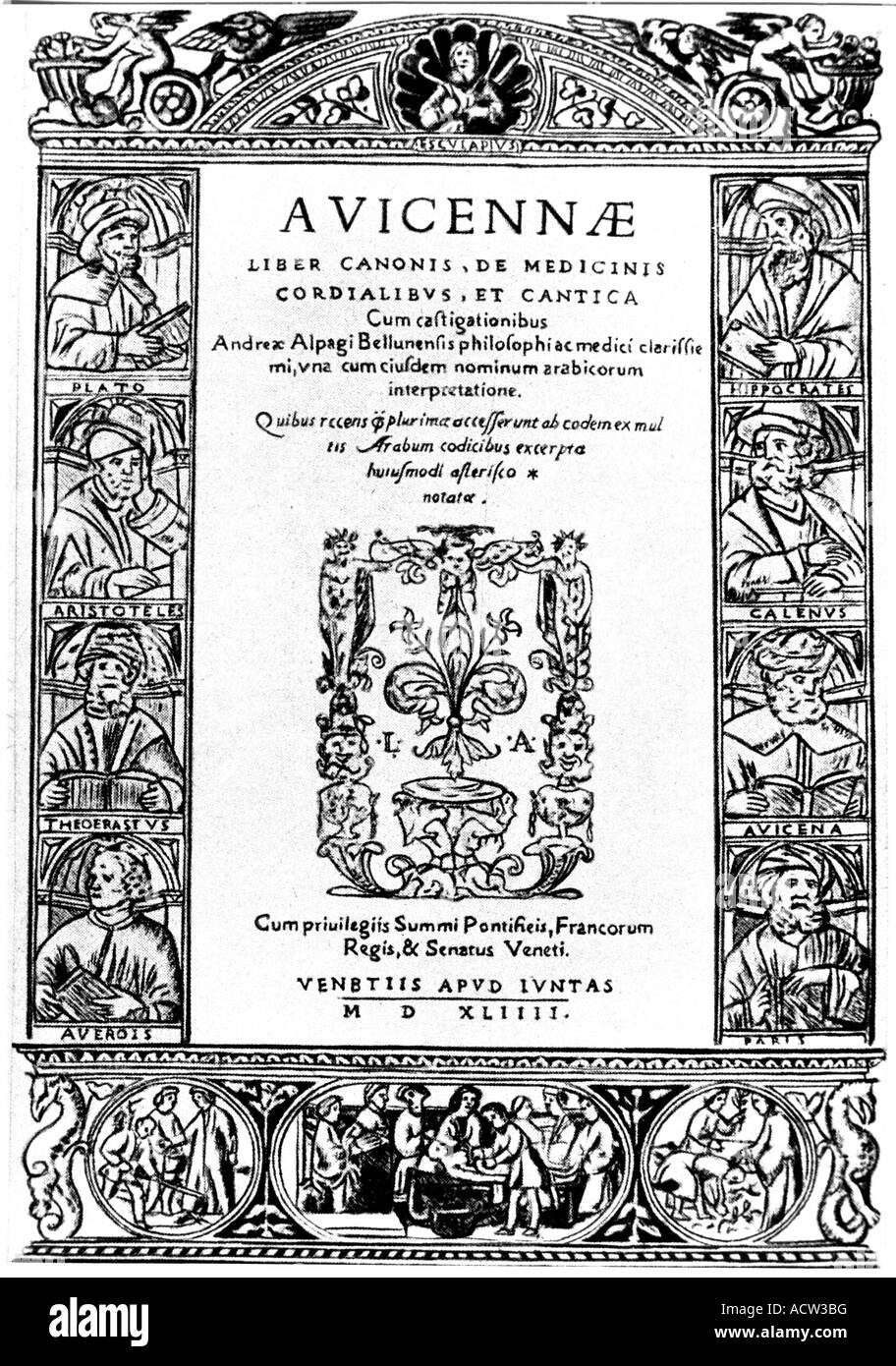 Avicenna (Ibn Sina), 980 - 1037, filosofo e medico persiano, edizione latina dei suoi scritti, Venezia, 1554, titolo, Foto Stock