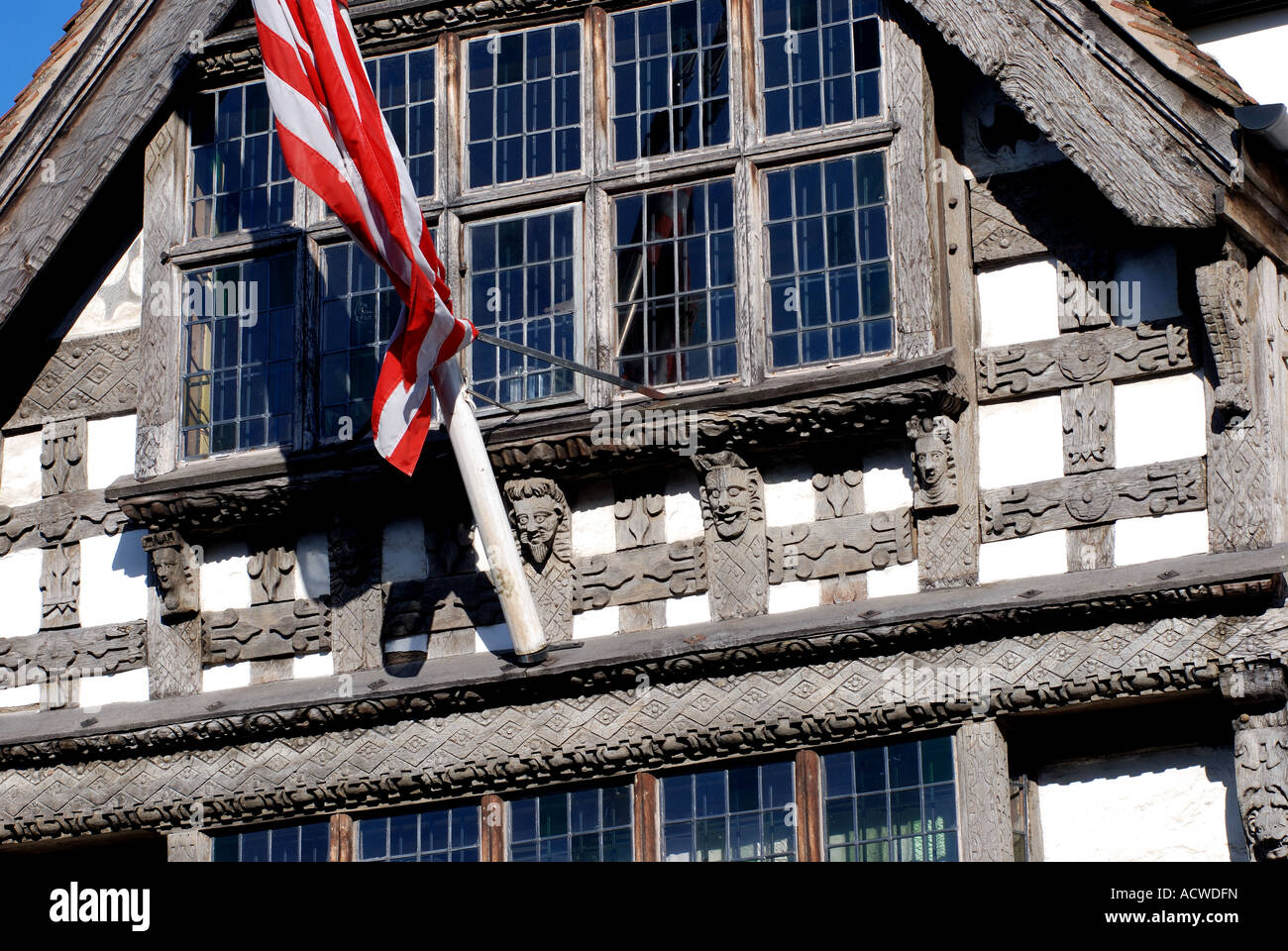 Casa di Harvard, dettaglio di facciata, Stratford upon Avon, Warwickshire, Inghilterra, Regno Unito Foto Stock