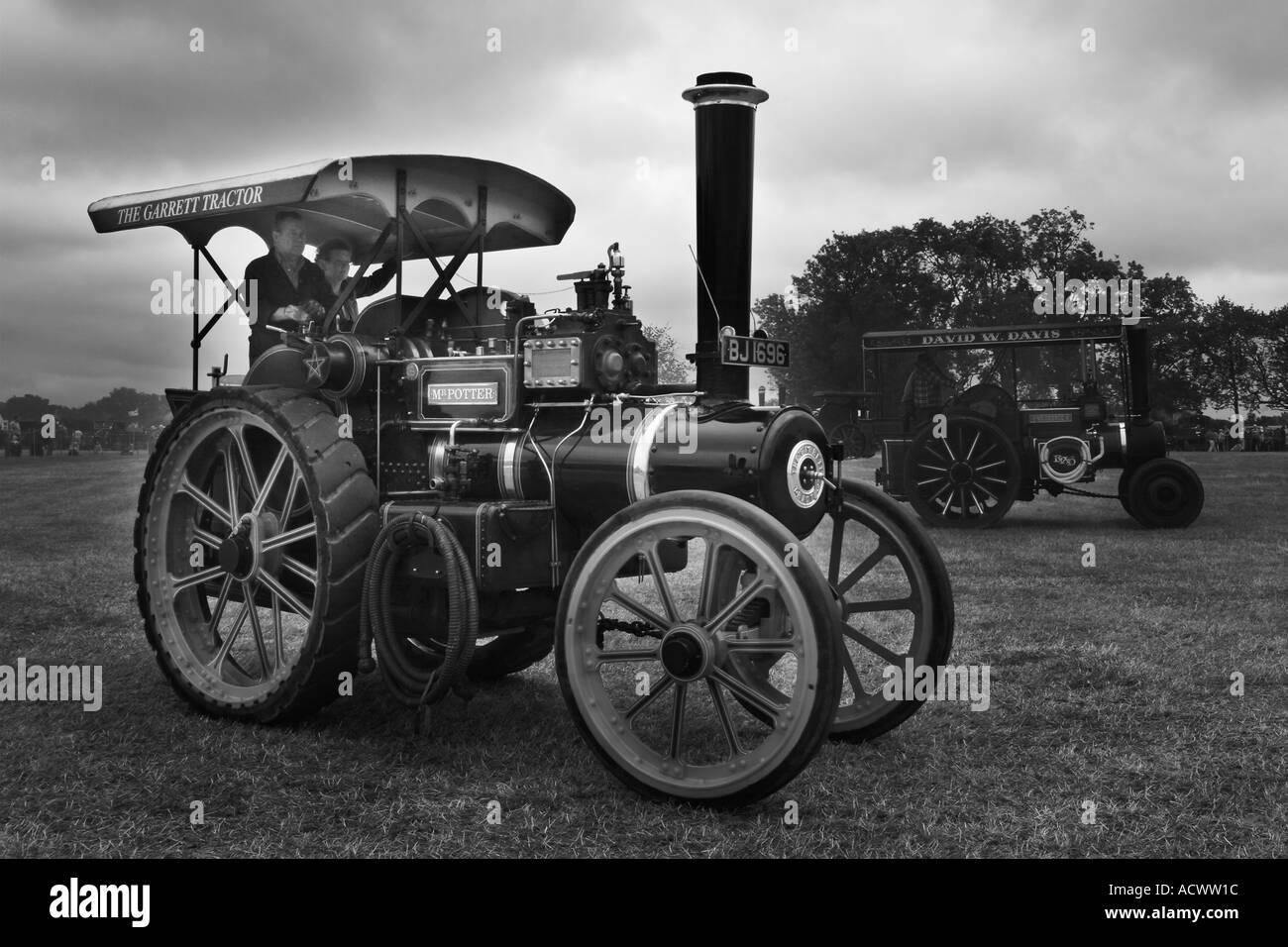 Prestwood Fiera a vapore in bianco e nero del motore di trazione. Solo uso editoriale Foto Stock