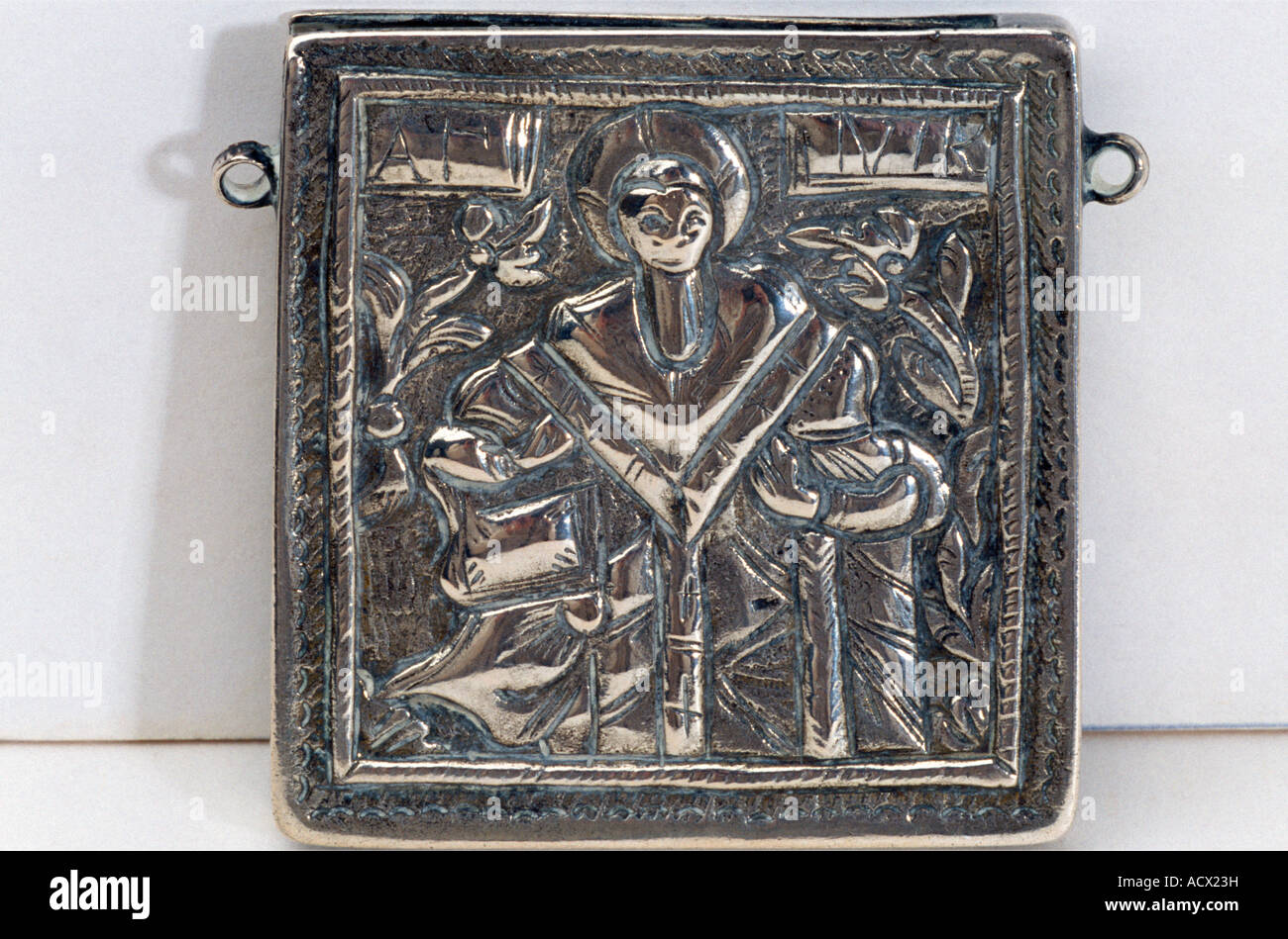 Saint Nicholas Icona argento greco Foto Stock