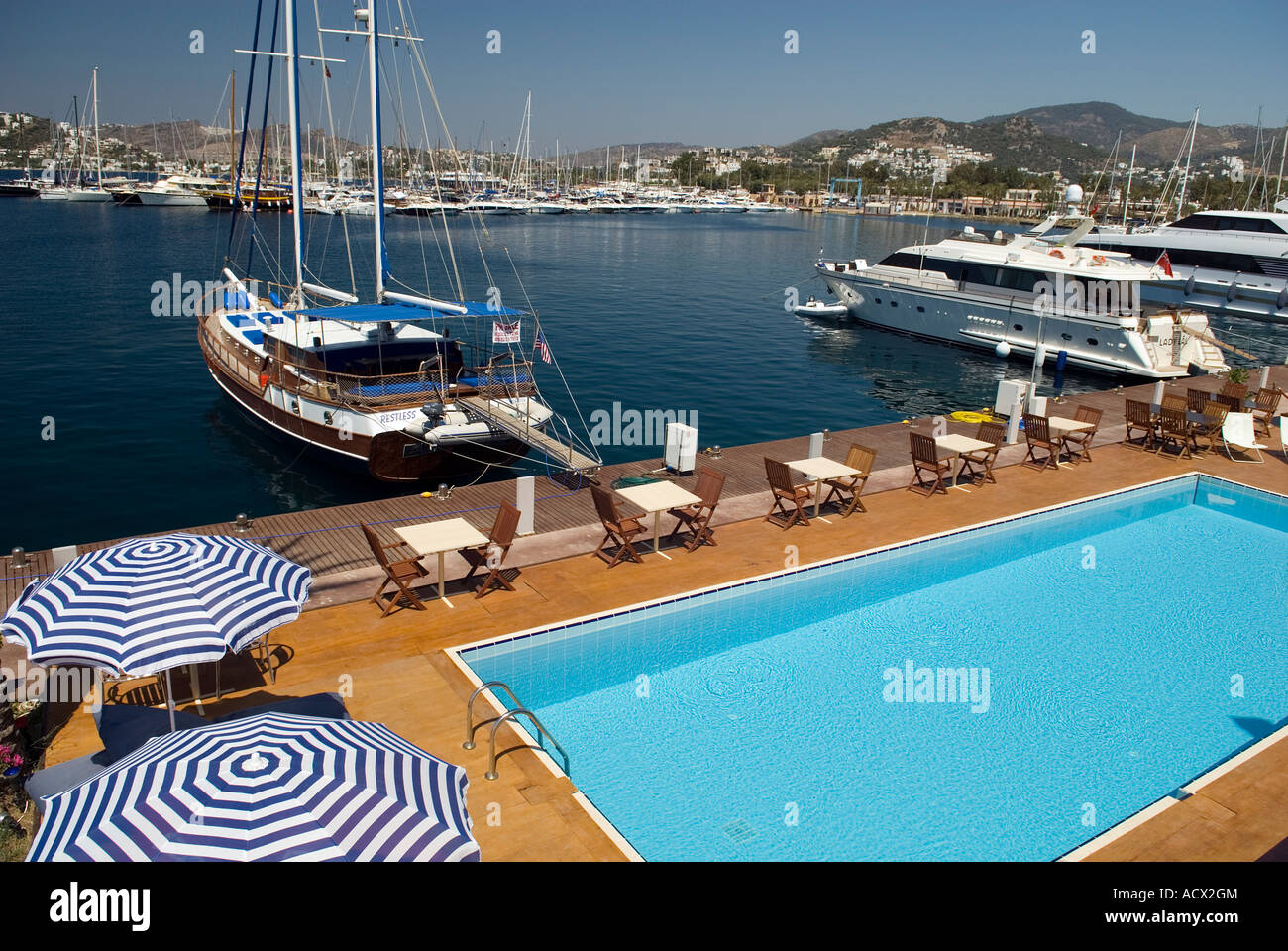 Yacht Club in Porto Bodrum Yalikavak Marina, Turchia. Foto Stock