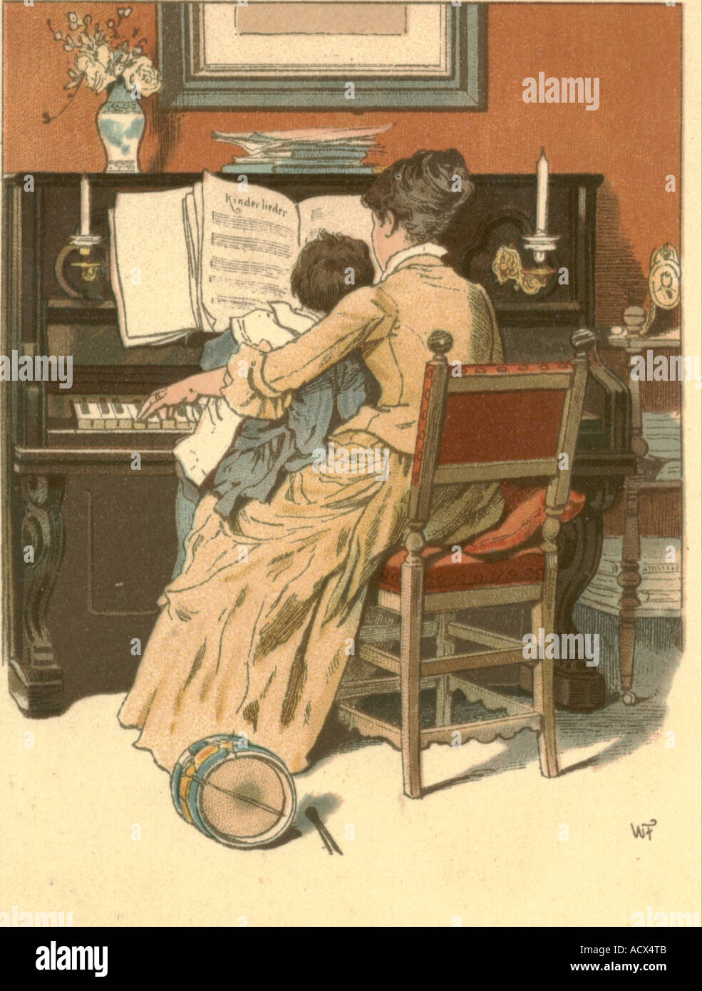 La madre e il bambino al pianoforte circa 1900 Foto Stock