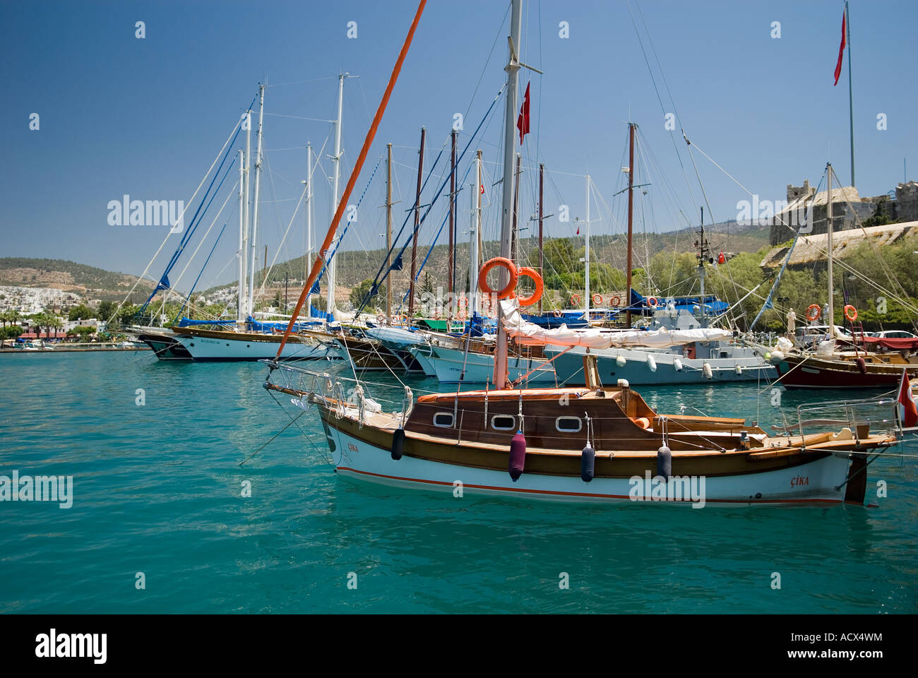 Barche nel porto di Bodrum, Turchia. Foto Stock