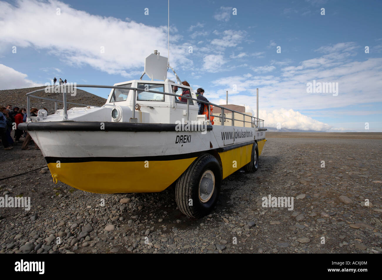 LARC-V veicolo anfibio utilizzato per escursioni turistiche in Jokulsarlon laguna glaciale nel Skaftafell National Park, Islanda Foto Stock