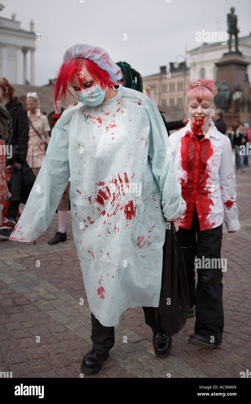 Uno zombie a piedi evento a Helsinki Foto Stock